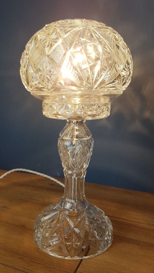 C1920 Cut Crystal Mushroom Table Lamp