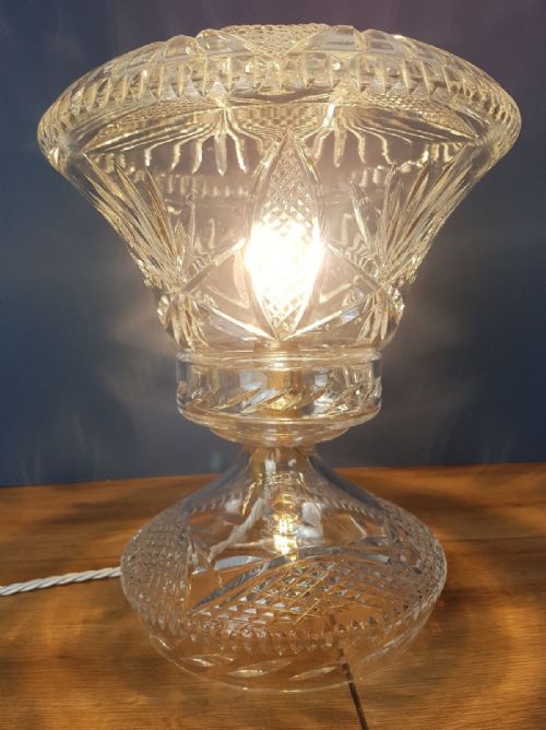 fig 1. c1920 Cut Crystal Small Mushroom Table Lamp