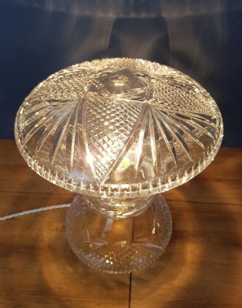 fig 5. c1920 Cut Crystal Small Mushroom Table Lamp
