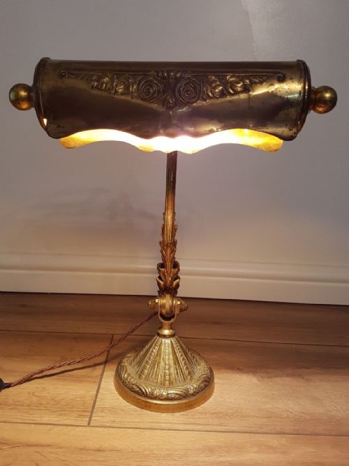 fig 1. c1920 French Decorated Piano Bankers Lamp; unpolished