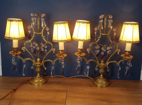 Pair of French Gilded Girandole Table Lamps 19th Century Candelabra