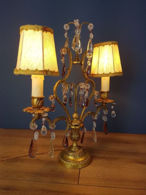 fig 1. Pair of French Gilded Girandole Table Lamps 19th Century Candelabra