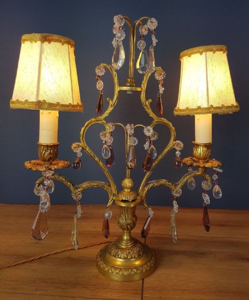fig 2. Pair of French Gilded Girandole Table Lamps 19th Century Candelabra