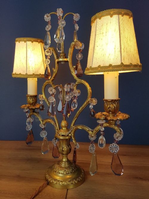 fig 3. Pair of French Gilded Girandole Table Lamps 19th Century Candelabra
