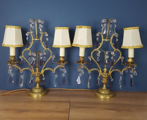 fig 4. Pair of French Gilded Girandole Table Lamps 19th Century Candelabra
