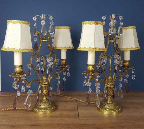 fig 5. Pair of French Gilded Girandole Table Lamps 19th Century Candelabra