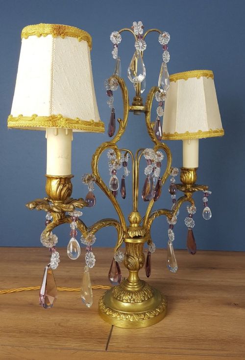 fig 6. Pair of French Gilded Girandole Table Lamps 19th Century Candelabra