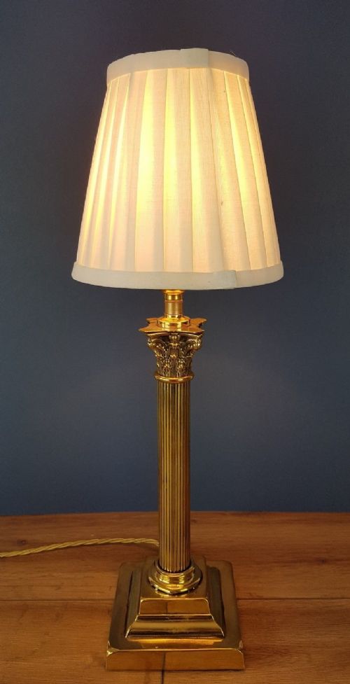 Elegant Brass Corinthian Column Table Lamp with Twisted Pleat Shade