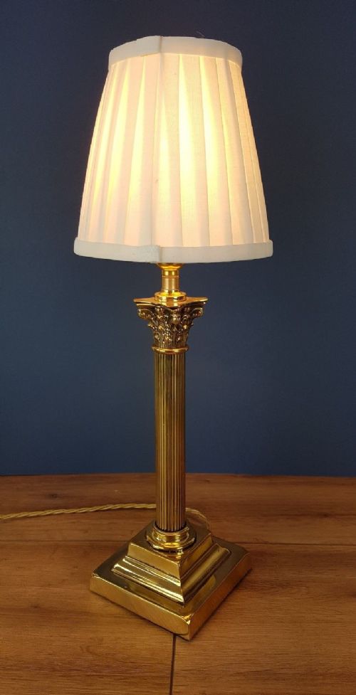 fig 1. Elegant Brass Corinthian Column Table Lamp with Twisted Pleat Shade