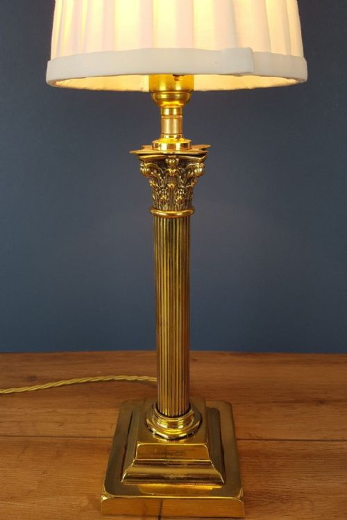 fig 3. Elegant Brass Corinthian Column Table Lamp with Twisted Pleat Shade