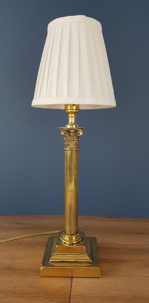 fig 4. Elegant Brass Corinthian Column Table Lamp with Twisted Pleat Shade