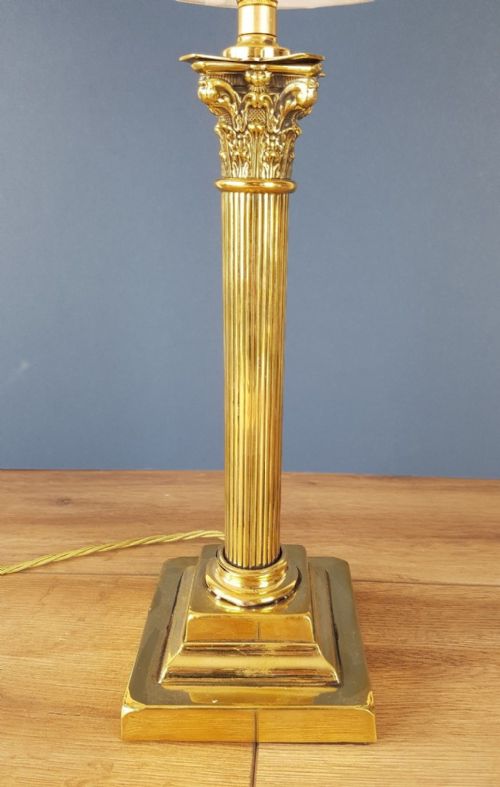 fig 6. Elegant Brass Corinthian Column Table Lamp with Twisted Pleat Shade