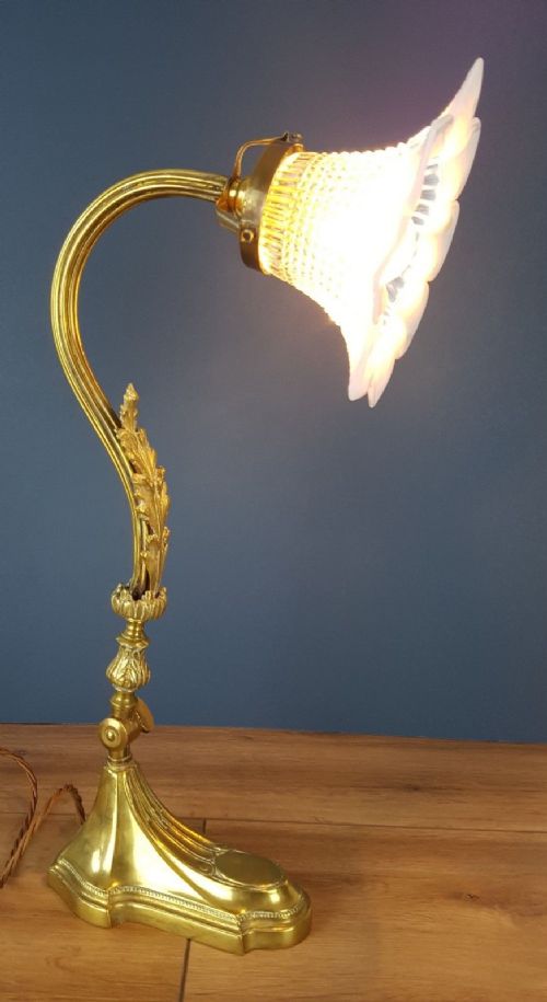 French Adjustable Desk / Piano Lamp with Milk Glass Shade