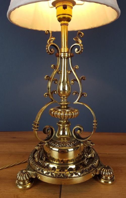 fig 2. Ornate Brass Table Lamp with Twisted Pleat Shade; Registration Marked