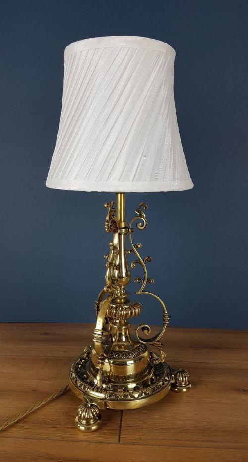 fig 3. Ornate Brass Table Lamp with Twisted Pleat Shade; Registration Marked