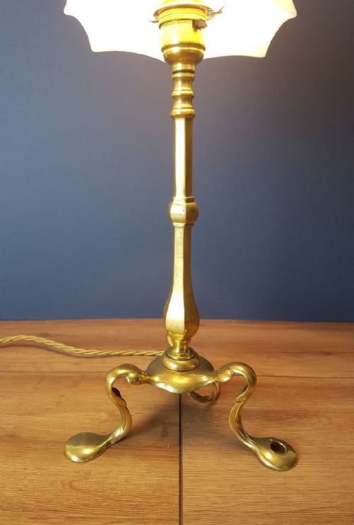 fig 2. c1910 Brass Pullman Lamp with Decorated Beautiful Floral Shade