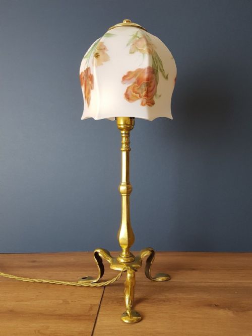 fig 4. c1910 Brass Pullman Lamp with Decorated Beautiful Floral Shade