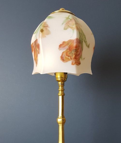 fig 5. c1910 Brass Pullman Lamp with Decorated Beautiful Floral Shade