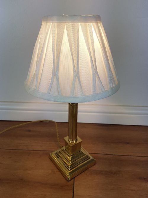 fig 1. Small Corinthian Column Brass Table Lamp with Pleat Shade