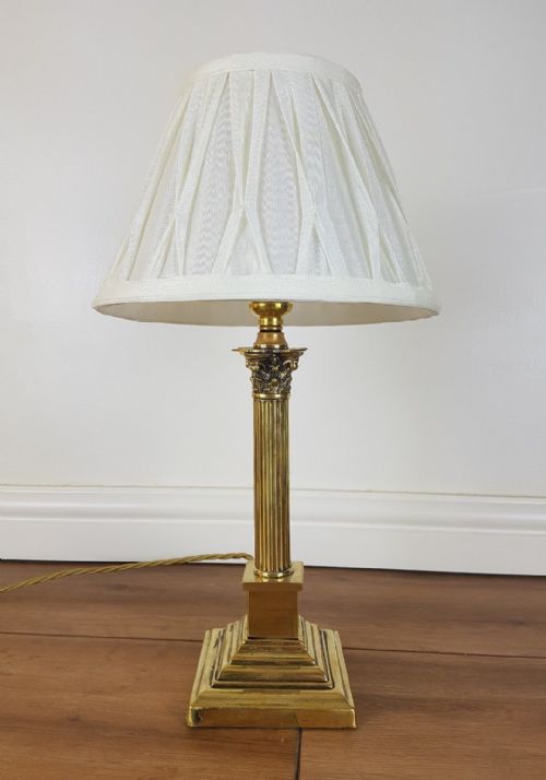 fig 2. Small Corinthian Column Brass Table Lamp with Pleat Shade