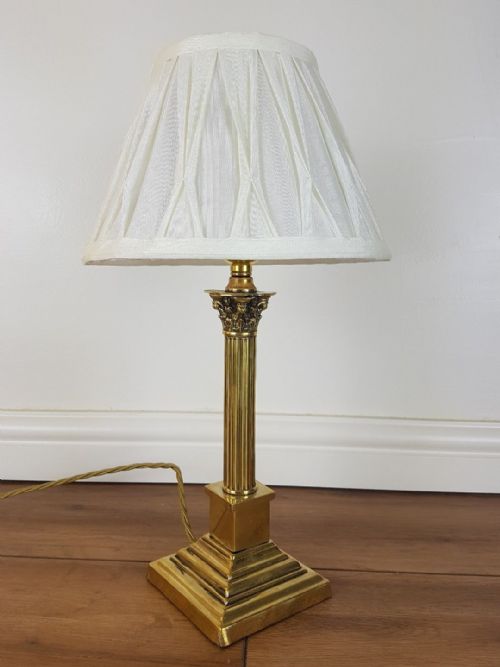 fig 3. Small Corinthian Column Brass Table Lamp with Pleat Shade