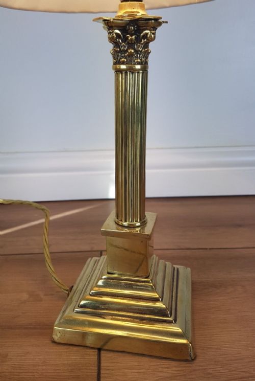 fig 5. Small Corinthian Column Brass Table Lamp with Pleat Shade