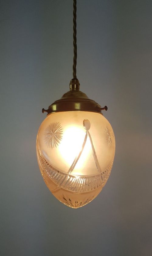 fig 1. c1920 Etched Cut Crystal Pineapple Ceiling Light