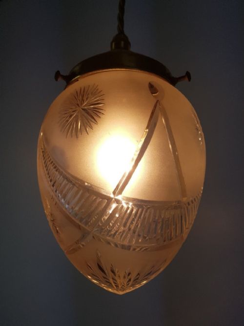 fig 2. c1920 Etched Cut Crystal Pineapple Ceiling Light