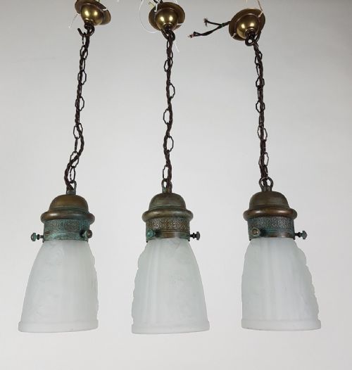 Set of 3 Gothic French Ceiling Lights with Original Distressed Galleries