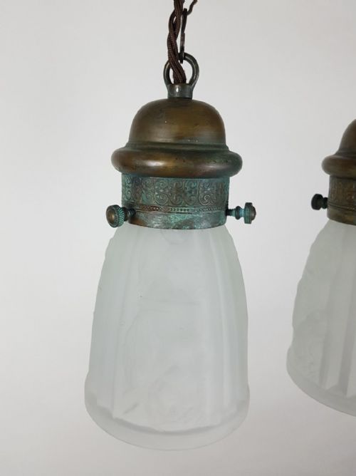fig 6. Set of 3 Gothic French Ceiling Lights with Original Distressed Galleries