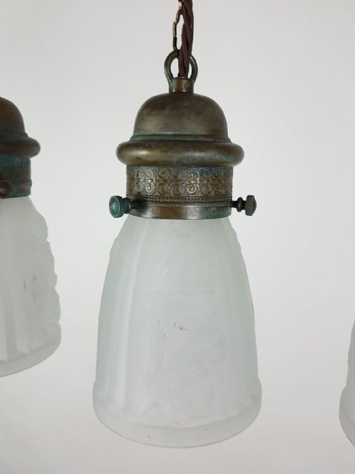 fig 7. Set of 3 Gothic French Ceiling Lights with Original Distressed Galleries