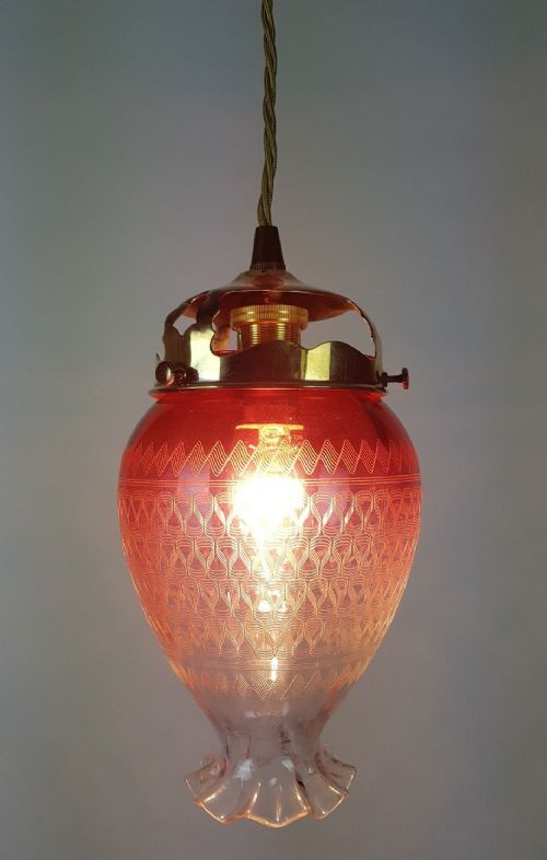 Etched Cranberry Glass Ceiling Light