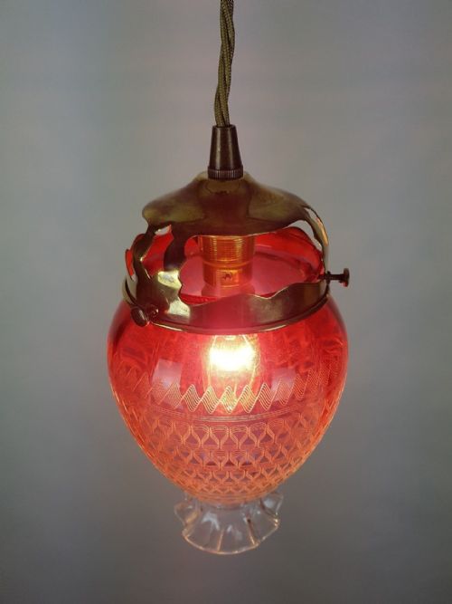 fig 1. Etched Cranberry Glass Ceiling Light