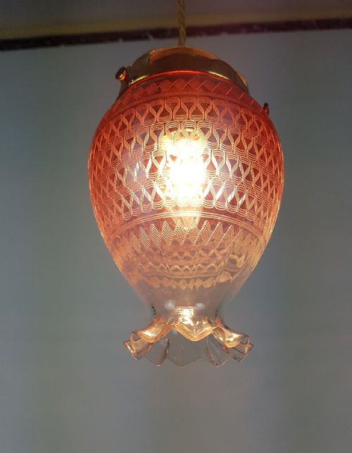 fig 2. Etched Cranberry Glass Ceiling Light