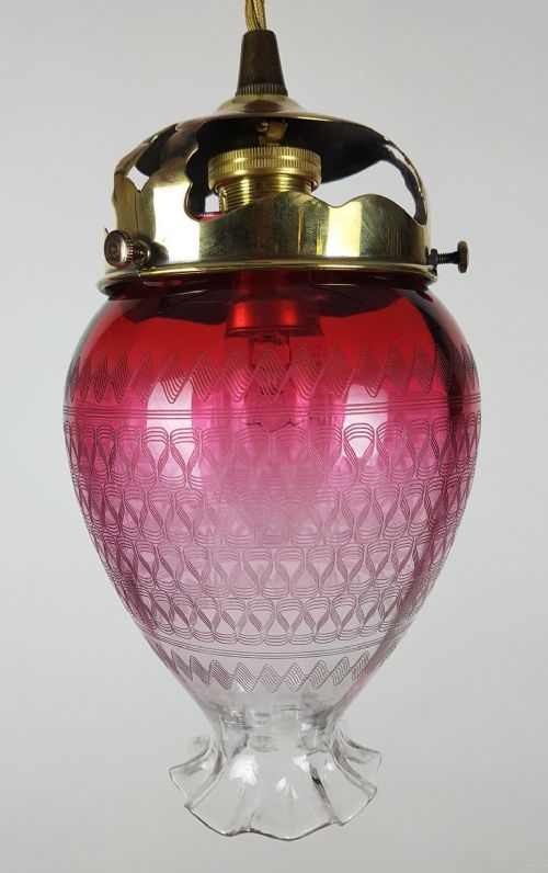 fig 3. Etched Cranberry Glass Ceiling Light