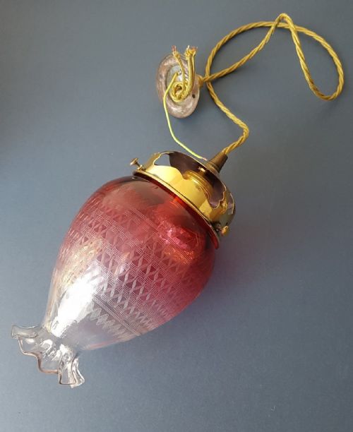 fig 7. Etched Cranberry Glass Ceiling Light