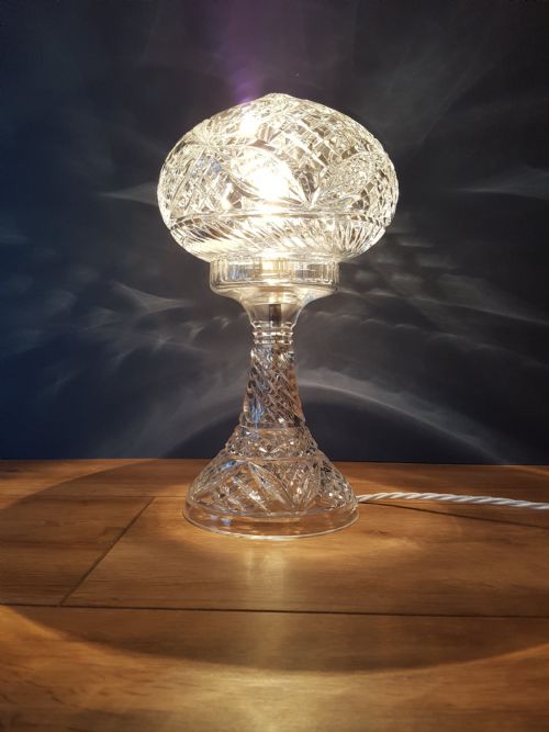1920'S Cut Crystal Mushroom Tiffany Style Table Lamp, Rewired & Pat Tested