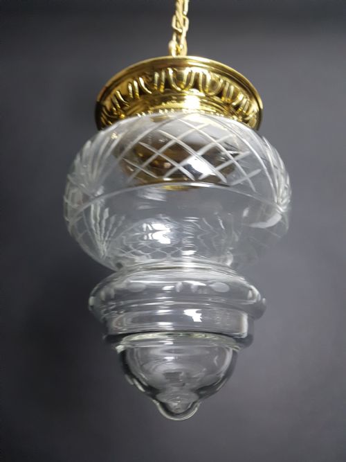 fig 1. (no 1 of 4) Cut Glass Ceiling Pendant Lights. Fully Rewired