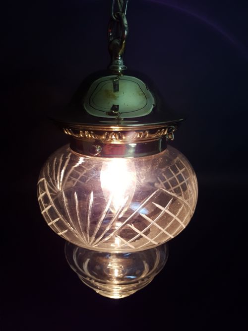 fig 1. (no 2 of 4) Cut Glass Ceiling Pendant Lights. Fully Rewired