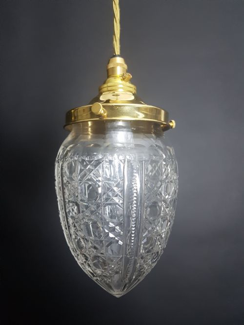 Edwardian Cut Glass Pineapple Ceiling Light; Rewired