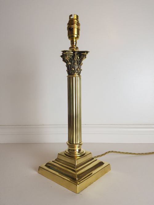 C1920 Polished Brass Corinthian Column Table Lamp; Base Only. Rewired & Pat Tested