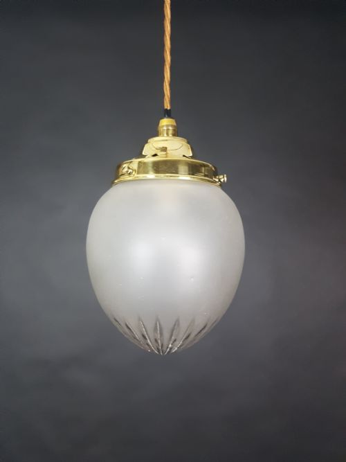 Edwardian Frosted Cut Glass Ceiling Pendant Light; Rewired