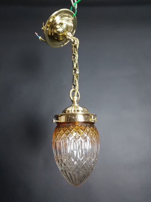 Edwardian Coloured Amber Cut Crystal Ceiling Light; Rewired