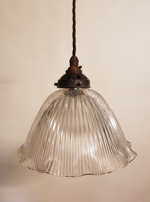 Edwardian Holophane Ceiling Light (No 3 of 4); Distressed Gallery. Rewired