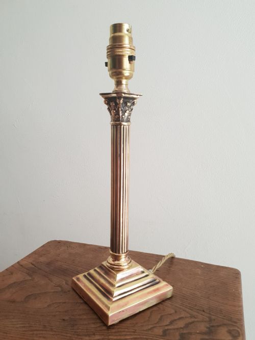 Small Brass C1910 Corinthian Column Table Lamp; Rewired & Pat Tested