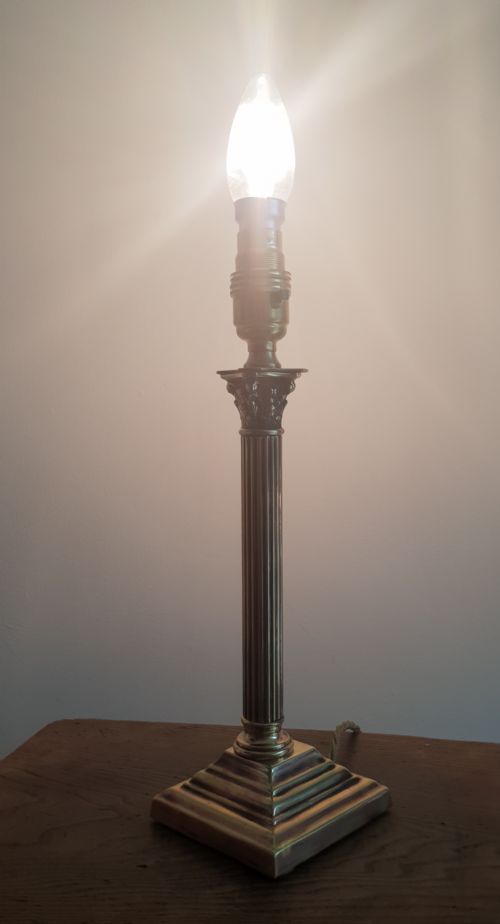 fig 1. Small Brass c1910 Corinthian Column Table Lamp; Rewired & PAT Tested
