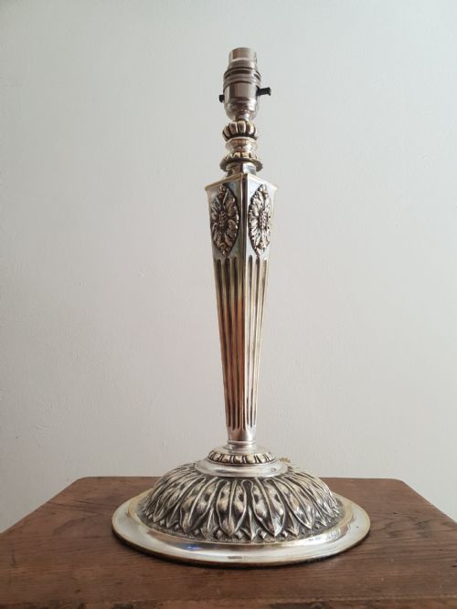C1910 Partially Distressed Silver Plated Brass Table Lamp Base; Rewired & Pat Tested