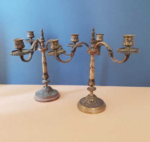 Pair of Victorian Brass Candlearbra, Untouched Condition