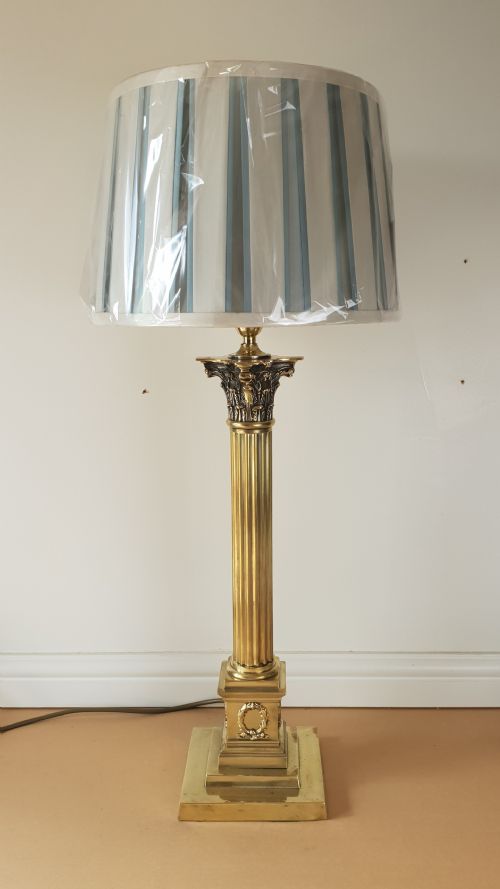 Large Brass Corinthian Column Table Lamp, Rewired and Pat Tested
