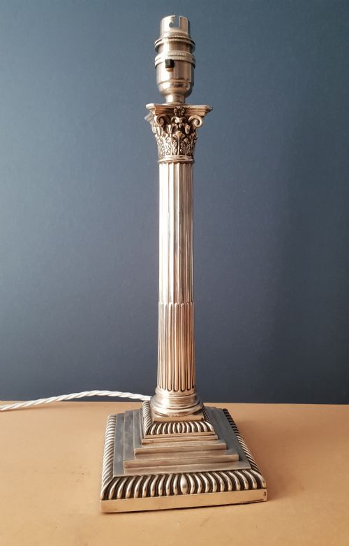 Hall & Co Silver Plated Corinthian Column Table Lamp, Rewired and Pat Tested